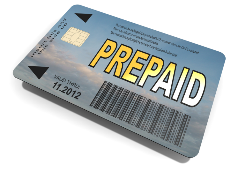 Prepaid card with sky background, chip, barcode, and validity date of 11.2012.