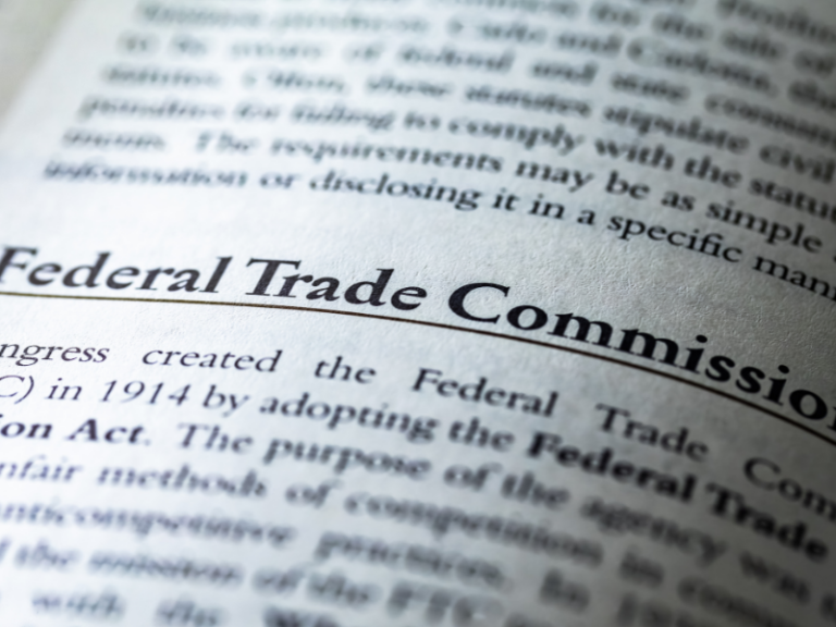 Close-up image of a printed document highlighting the title "Federal Trade Commission.